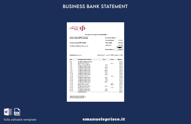 stile verificato Qatar Estratto conto aziendale commerciale Modello Word e model